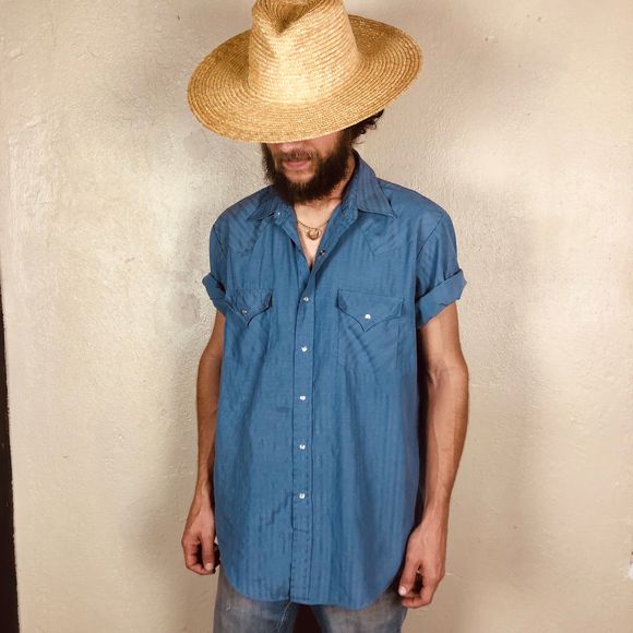 Plains Western Wear Other - Dusty Blue Vintage Western Snap S/S Button Down